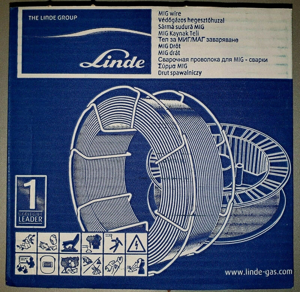 Linde Drahtelektrode-Set in blauer Packung mit Drahtspulen