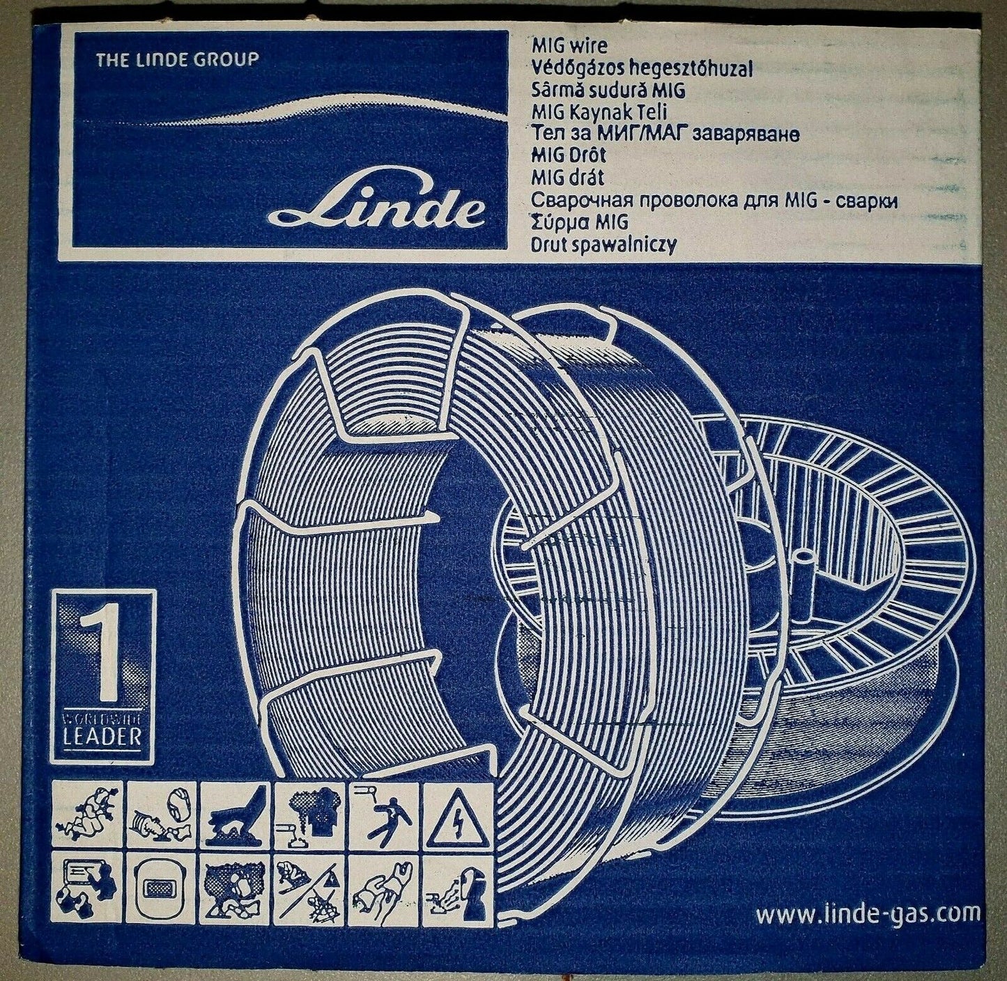 Linde Schweißdraht-Packung mit Drahtspule-Aufdruck, für MIG/MAG Schweißen