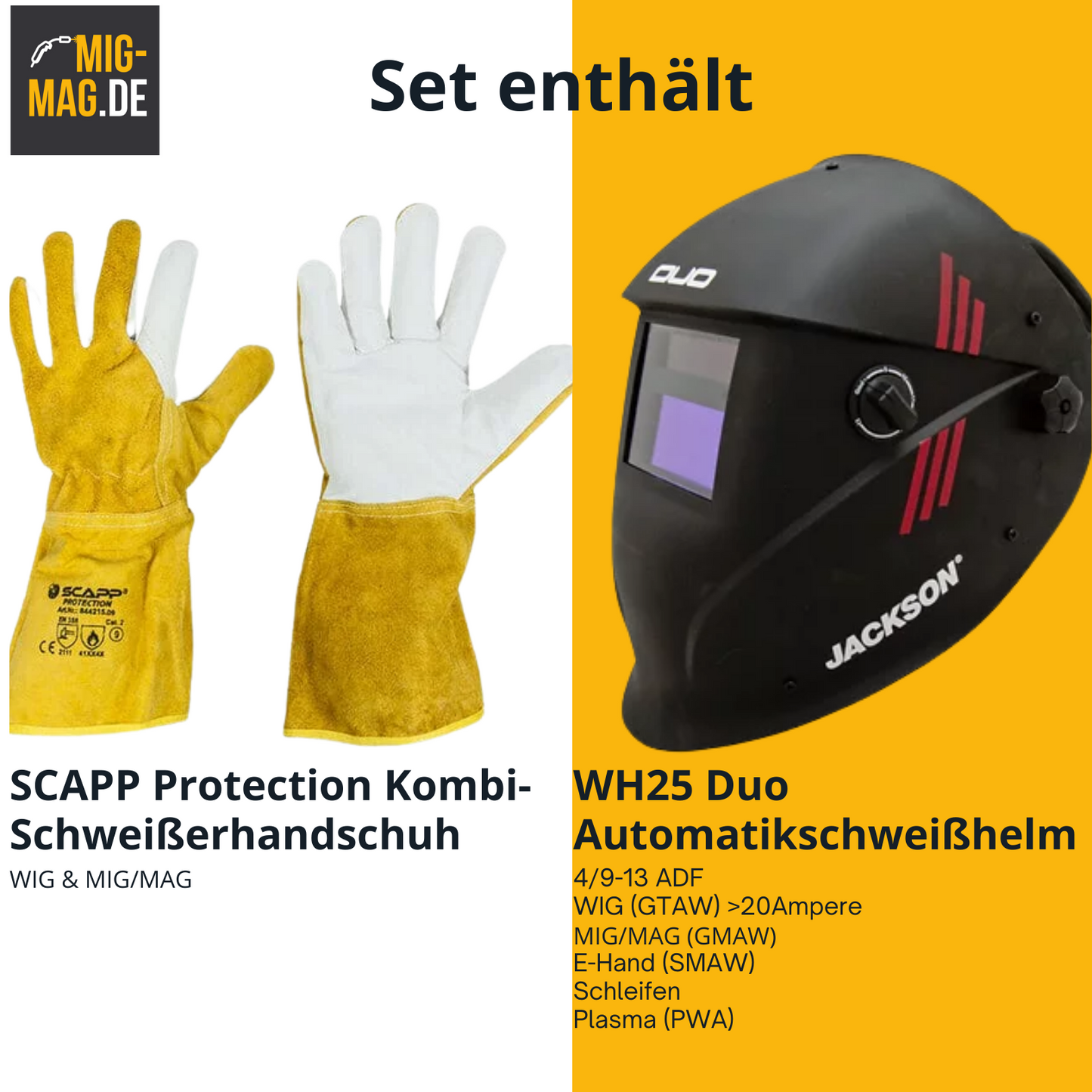 Set Automatikschweißhelm & Schweißerhandschuhe für WIG & MIG/MAG