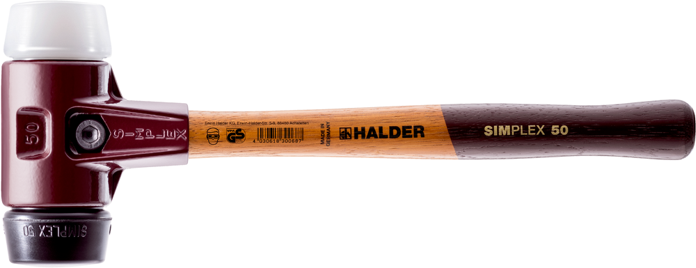 Halder SIMPLEX Schonhammer mit hellem Schonkopf und burgundfarbenem Kopf, Holzstiel