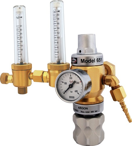 HARRIS Hochleistungsdruckminderer 651-30FLAR-TWIN ArgonCO₂ 200 bar W21,8 x 1/14 ″ RH