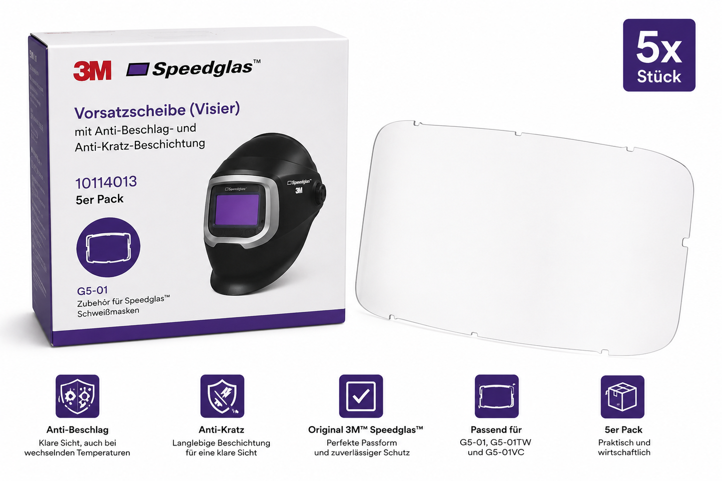 3M Speedglas Vorsatzscheibe G5-01 Anti-Beschlag & Anti-Kratz | 5er Pack