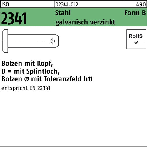 Bolzen ISO 2341 m.Kopf/Splintloch Stahl galvanisch verzinkt