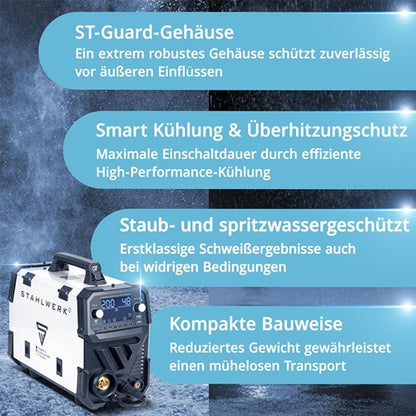 STAHLWERK Schutzgasschweißgerät MIG MAG 200 Puls Pro Digital Einzelgerät mit Zubehör 3 m