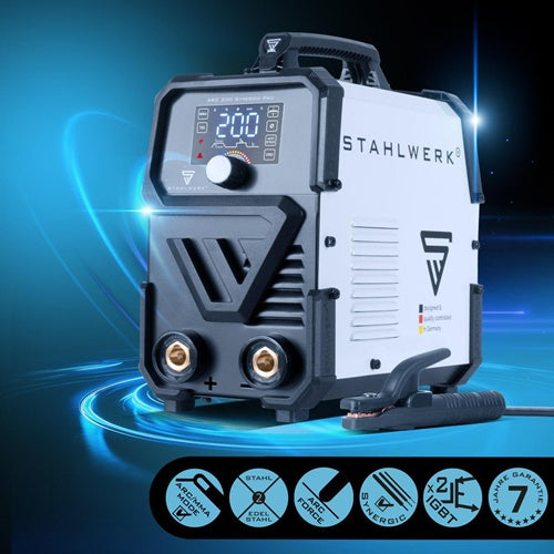 STAHLWERK Elektrodenschweißgerät ARC 200 Synergic Pro mit Zubehör 10-200 A