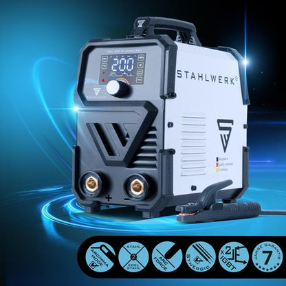 STAHLWERK Elektrodenschweißgerät ARC 200 Synergic Pro mit Zubehör 10-200 A