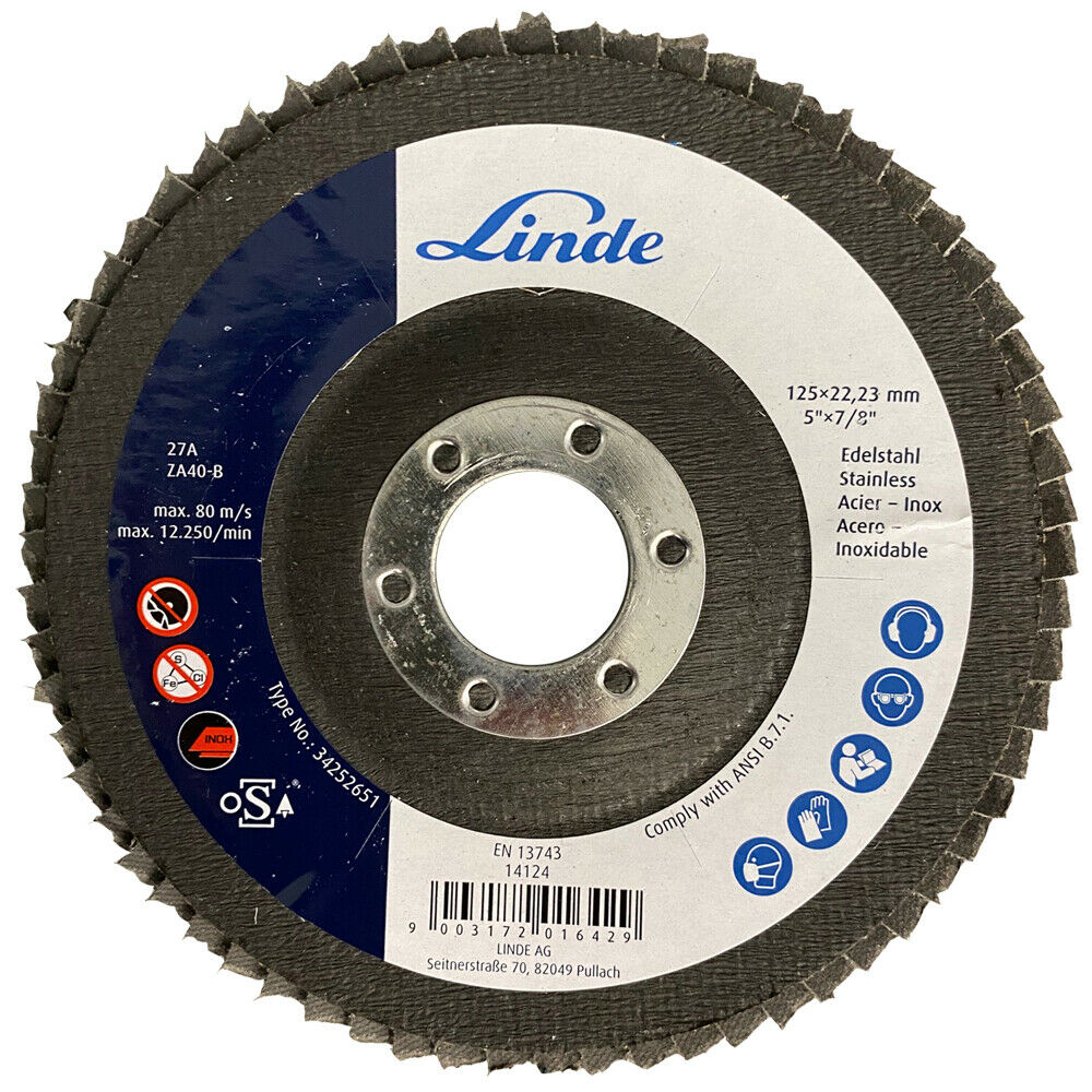 Linde Fächerscheibe Gerade und Gekröpft 2in1 Stahl und nichtro. Stahl Ø125mm A40