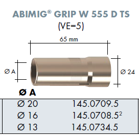 Gasdüse stark konisch NW Ø 13,0 x 65,0mm lang für Brenner 555 D TS