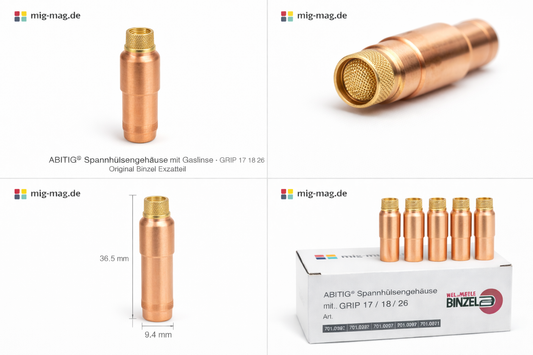 ABITIG® Spannhülsengehäuse mit Gaslinse – GRIP 17 18 26 – Original Binzel
