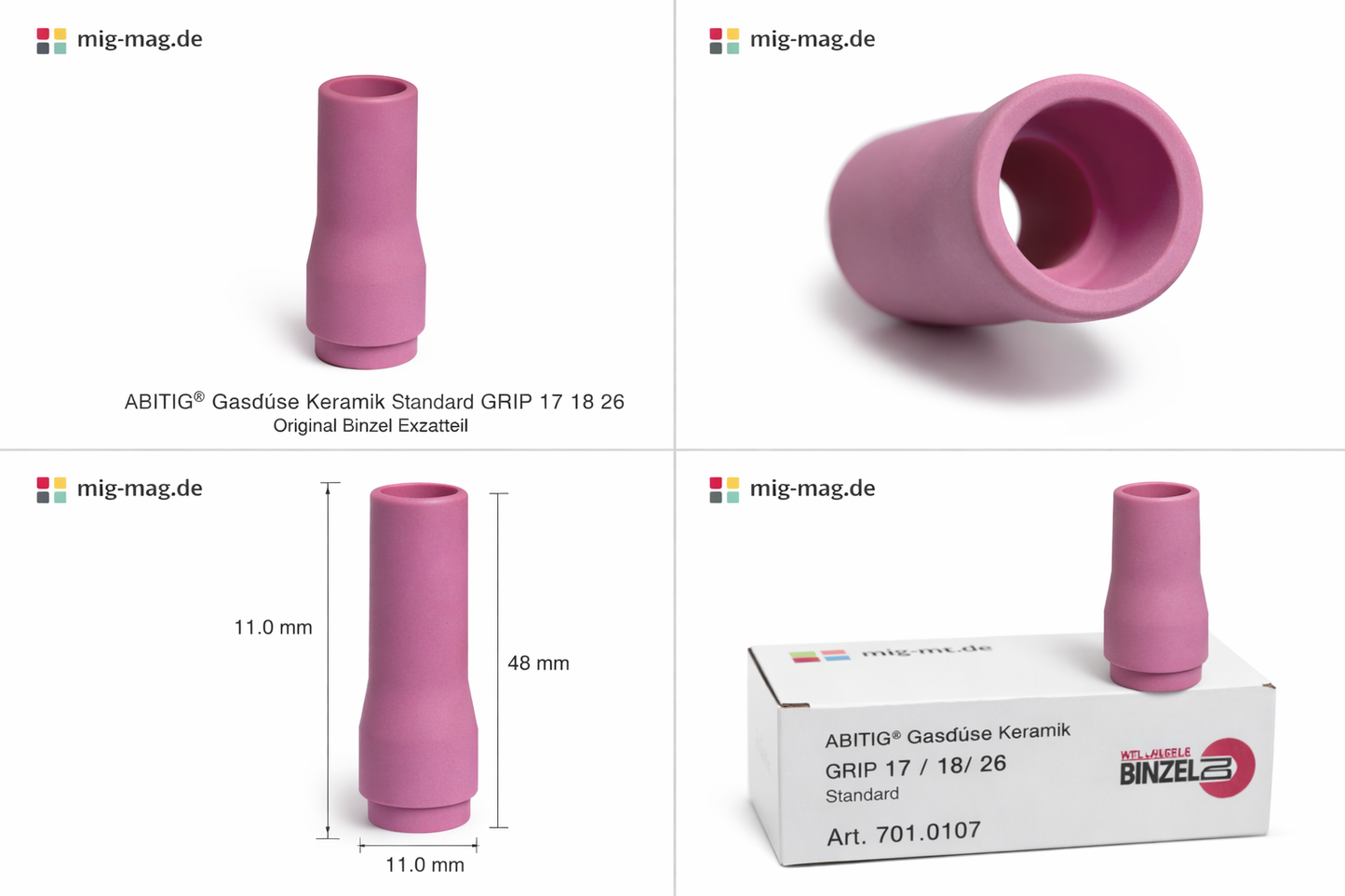 ABITIG® Gasdüse Keramik Standard – GRIP 17 18 26 – Original Binzel