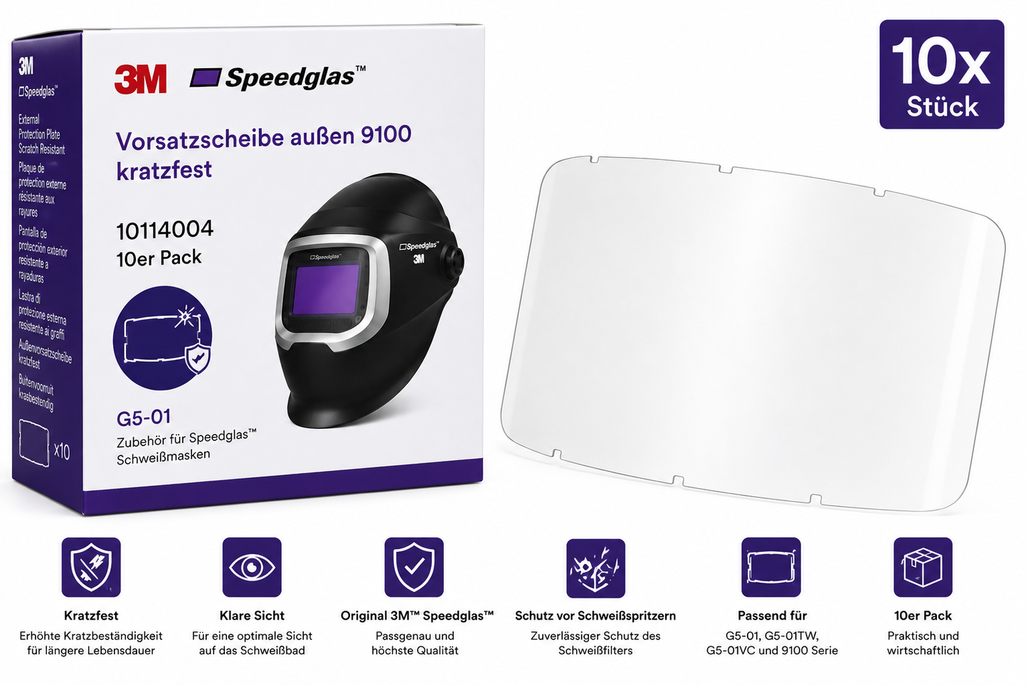 3M Speedglas™ Vorsatzscheibe außen 9100 – kratzfest – 10er Pack